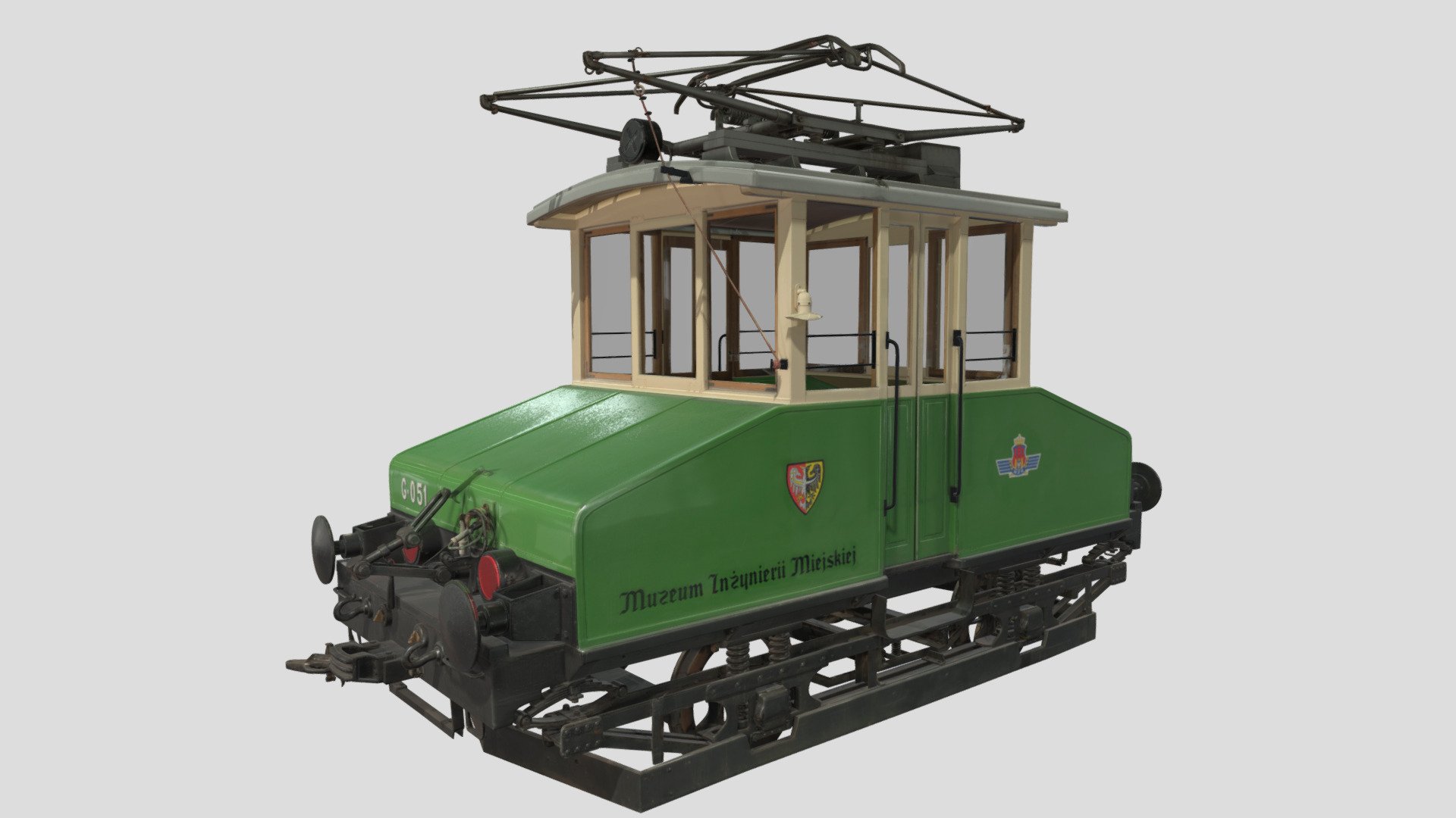 Apart from using vehicles intended for carrying passengers, transportation companies worldwide use technical support vehicles to enable their enterprises to operate effectively. This was also the case in pre-war Breslau. Between WWI and WWII the engine was designated as BT1 – Betriebs Triebwagen (service/freight car). The model presented is probably the only vehicle from Wroclaw of this type to survive WWII. After the war it took part in the campaign of clearing the post-war rubble in Wroclaw.
It has been part of the Museum of Urban Engineering’s collection since 2001. The tram was operated in Lower Silesia until the 1970’s. In 2016, thanks to subsidies obtained by the Museum, a restoration of the car was carried out in collaboration with MPK SA.

Manufacturer: Städtische Strassenbahn Breslau; Linke-Hofman-Werke AG, Breslau 1920.

Inv. No.: MIM346/I-6

Model prepared on the basis of photogrammetric and ToF measurements

Licence: CC BY-NC-SA - Towing car BT-1, number G-051 - Download Free 3D model by Museum of Engineering and Technology, Krakow (@mitkrakow) 3d model