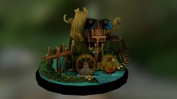 The Mill dae, tree, scene, painted, treehouse, gg2015, handpainted, texture, lowpoly, low, poly, house, hand