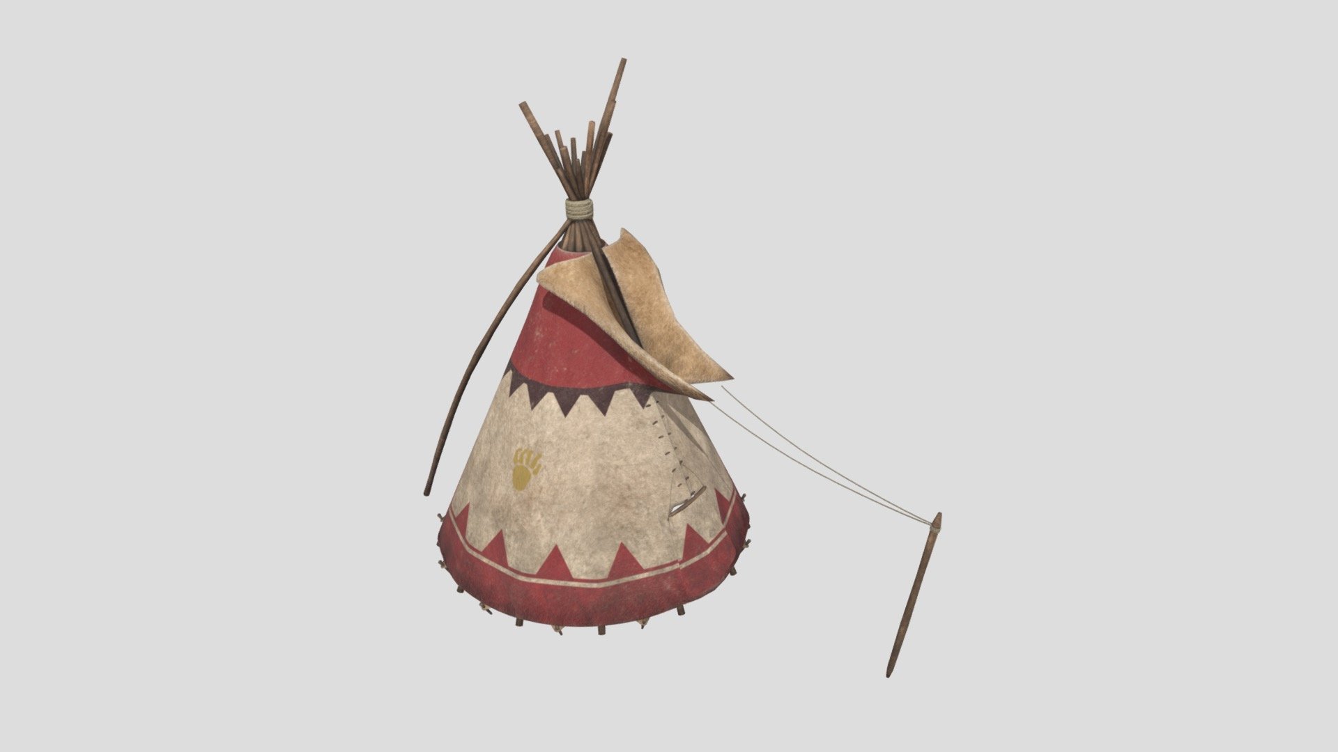 This Teepee Set is perfect for any period piece and great for creating native american settlemetns, The model comes with 4 texture variations and can easily be adjusted to create different looking variants. The model is high quality and viewable from all angles and Distances. The model has an interior texture seperate from the outside making it viewable from the interior as well.

This Includes:

The mesh
4K and 2K Texture Set (albedo, Roughness, Normal, Height)
4 Color Variants (Plain, Red, Brown, Blue)
The mesh is UV Unwrapped with vertex colors and can easily be retextured 3d model