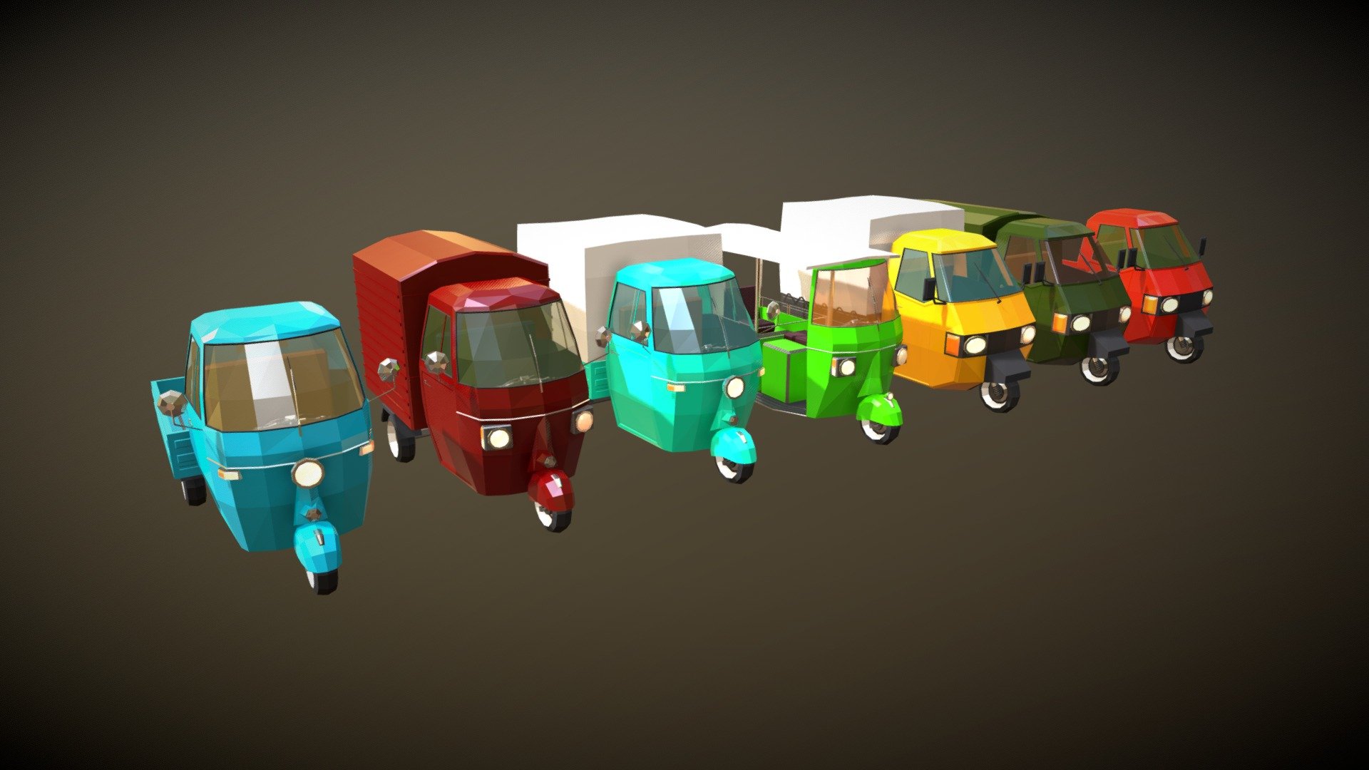 ● consists of:


Low Poly Three Wheeled Pickup
​
Low Poly Three Wheeled Van
​
Low Poly Three Wheeled Truck
​

Low Poly Auto Rickshaw



Low Poly Three Wheeled Pickup 02
​



Low Poly Three Wheeled Van 02



Low Poly Three Wheeled Truck 02



● formats included: .max(2018), OBJ, FBX, 3DS - Low Poly 3-Wheeler Pack - 3D model by Linder-Media 3d model