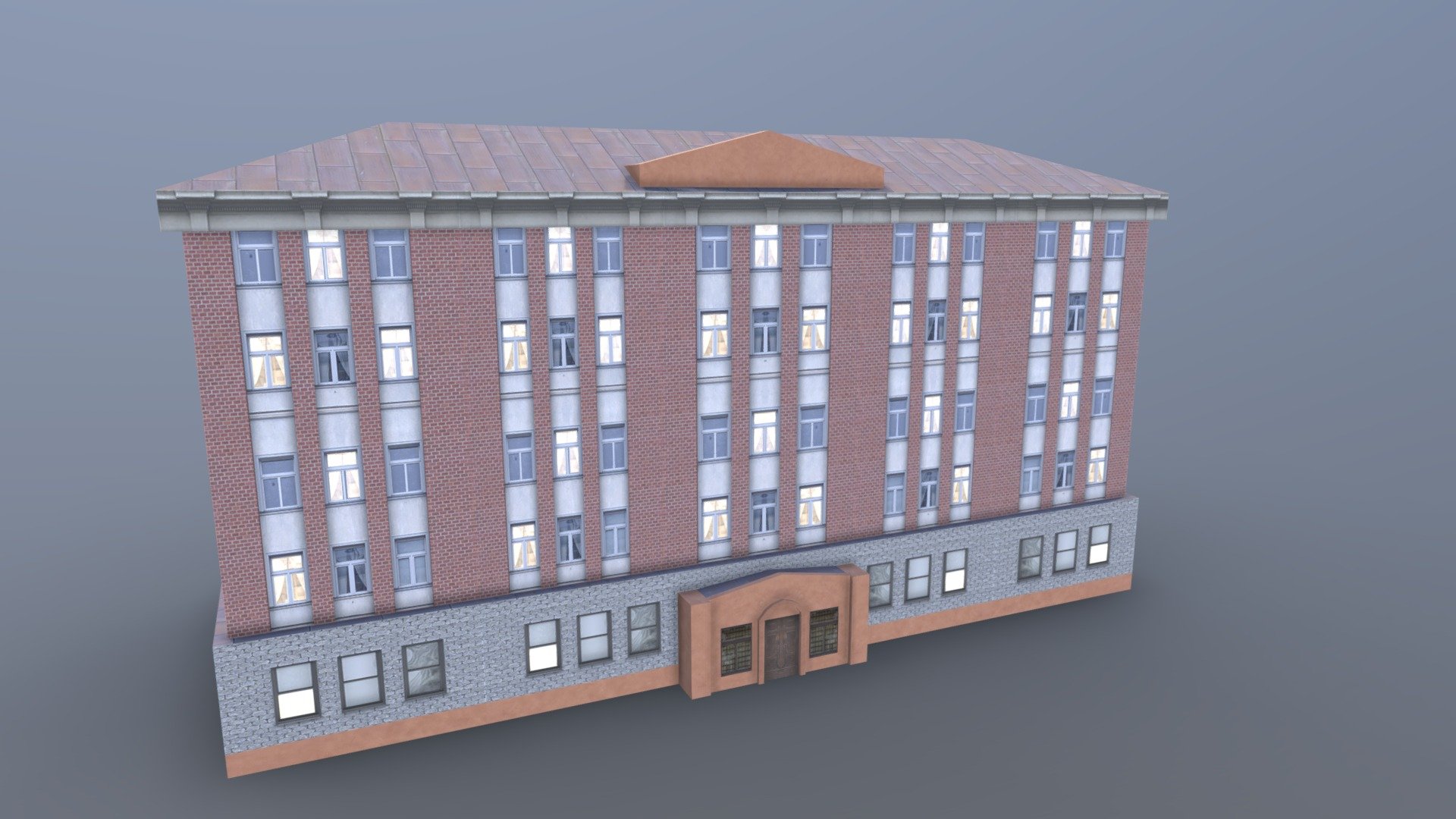 Brick Building 24 - 3D model by Alekv 3d model