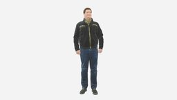 Big man in old Style leather jacket 0800 leather, people, jacket, clothes, miniatures, realistic, character, 3dprint, model, man, male
