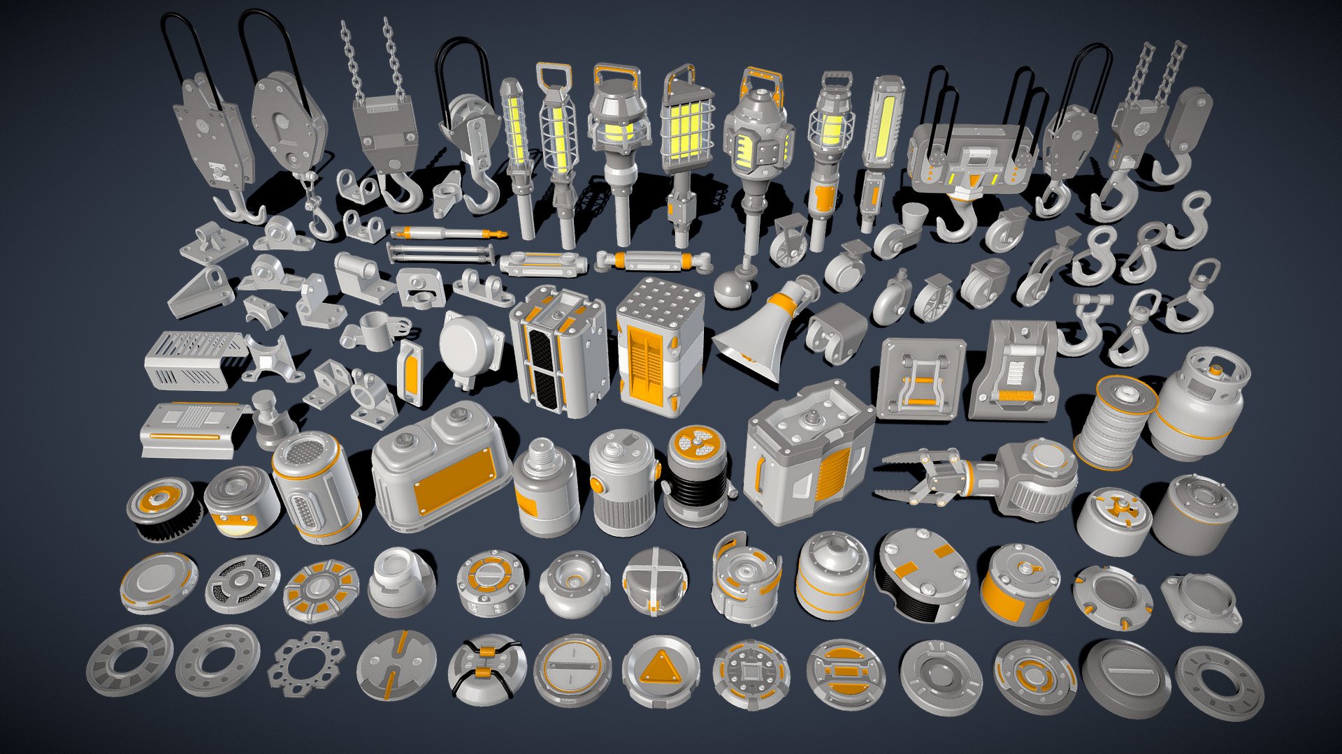 Get pack - https://www.artstation.com/a/34535007

100 middle/low poly industrial kitbashes




clean and close meshes (97% quad poly)

material ID

Real size

NO subdiv , NO textures , NO groups , NO UV map

include max(2020), blend(4.0) , fbx and obj files 

total poly - 528743
total vert - 499174 - Industrial Kitbash - 12 - 100 pieces - 3D model by 3d.armzep 3d model