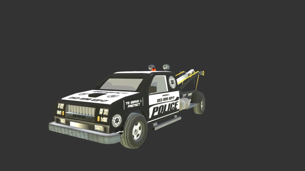 A High quality, low-poly model of a Tow Truck. This model is built with great attention to details and realistic proportions with correct geometry

The mesh of the model is kept very low so that it can be used for mobile games. 
Textures are very detailed. 
Diffuse 2048x2048 diffuse.
Features: -
-6,478 Polygons 
-6,833 Vertices 
-Model is correctly divided into main body, and wheels. 
-Model completely unwrapped. 
-Model is fully textured with all materials applied. 
-Pivot points are correctly placed to suit animation process. 
-All materials and textures are appropriately named 3d model