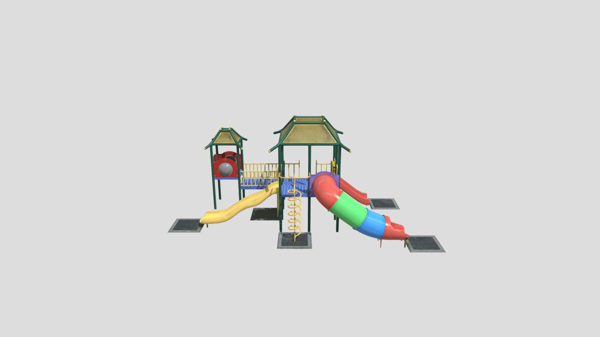 Playground House




Real-life scale

Dimensions: 8.07m x 4.66m x 3.38m

2K PBR textureset (Base color, AO, Metalness, Normal, Opacity, Roughness and Thickness)

Containing five (5) seperated materials

25874 polygons are the sum of all the LODs

Game ready model with 3 LODs:

LOD 0: 17173 faces, 18740 vertices

LOD 1: 5362 faces, 6316 vertices

LOD 2: 3339 faces, 4306 vertices
 - Playground House - 3D model by digitalvisionartist 3d model