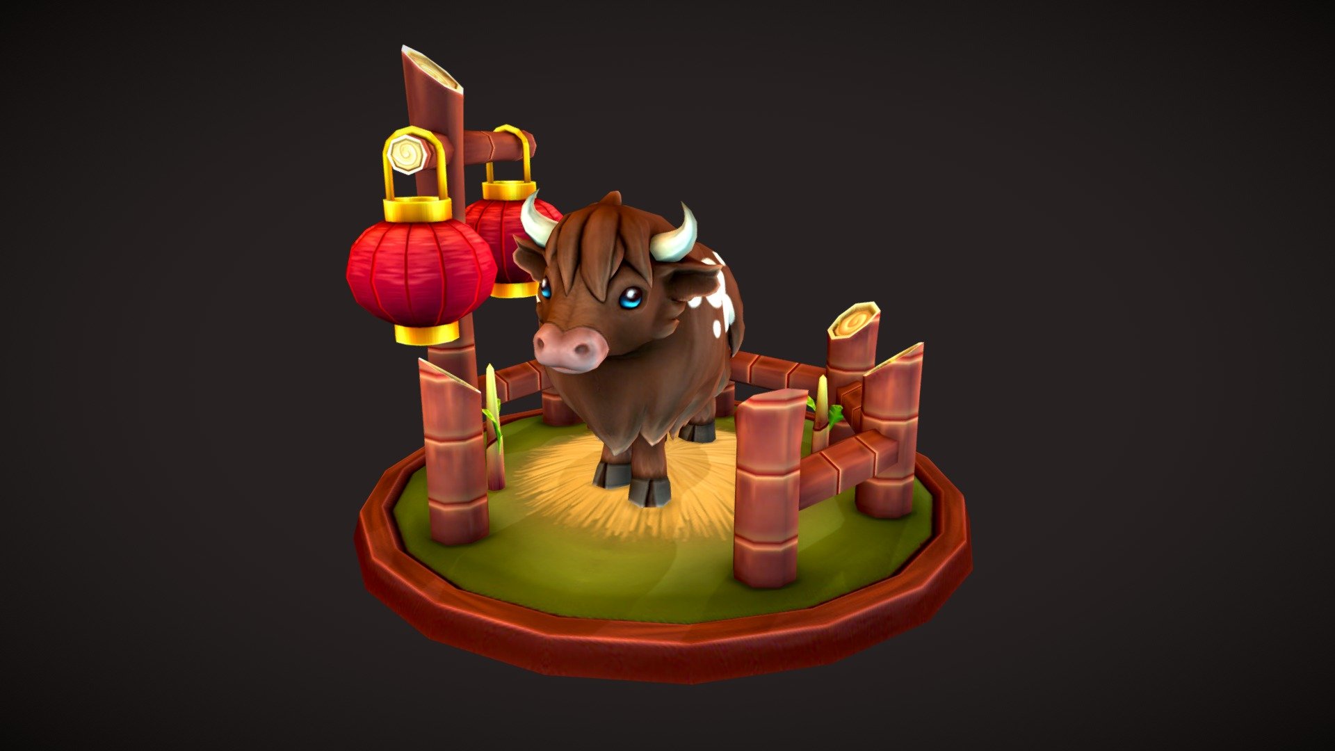 Super happy to model this Ox for Chinese Lunar New year 2021! Had a lot of fun and learn a lot through this work! I was responsible for the modeling and the texture of the Ox, plus the roundpen! - Ox Lunar New Year - 3D model by Kenny Ung (@KennyUng) 3d model