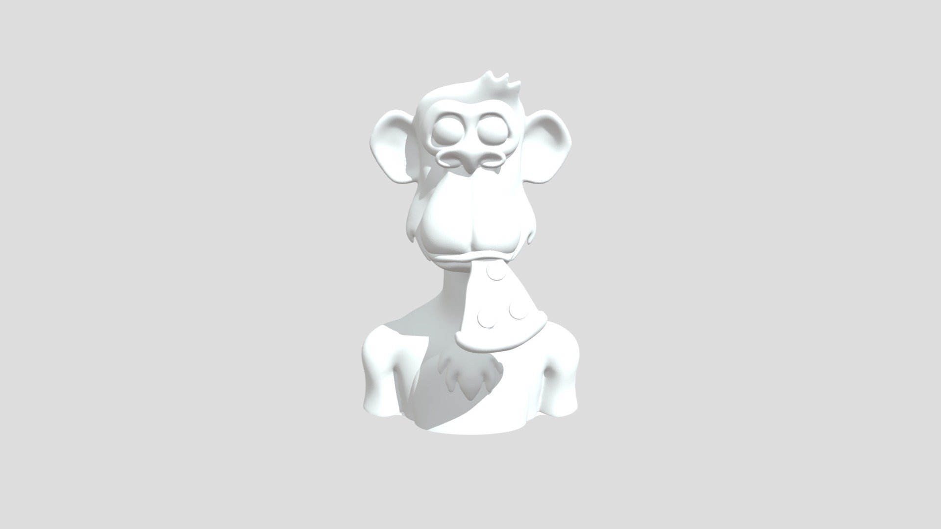 3D model inspired by the Bored Ape Yacht Club collection.

Properties:

Clothes: none
Earring: none
Eyes: wide eyed
Hat: none
Mouth: bored pizza
 - Bored Ape Bust 077 - 3D model by osvaldofilho3d 3d model