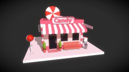 Low Poly Candy exterior, children, unreal, build, candy, isometric, low-poly-model, gamesset, candyshop, archictecture, unity, cartoon, blender, lowpoly, gameart, low, shop, polygon