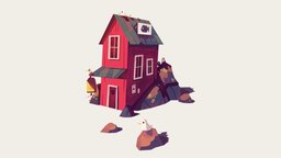 Seagull Shack diorama, seagull, shack, low-poly, hand-painted, substance-painter, stylized, environment