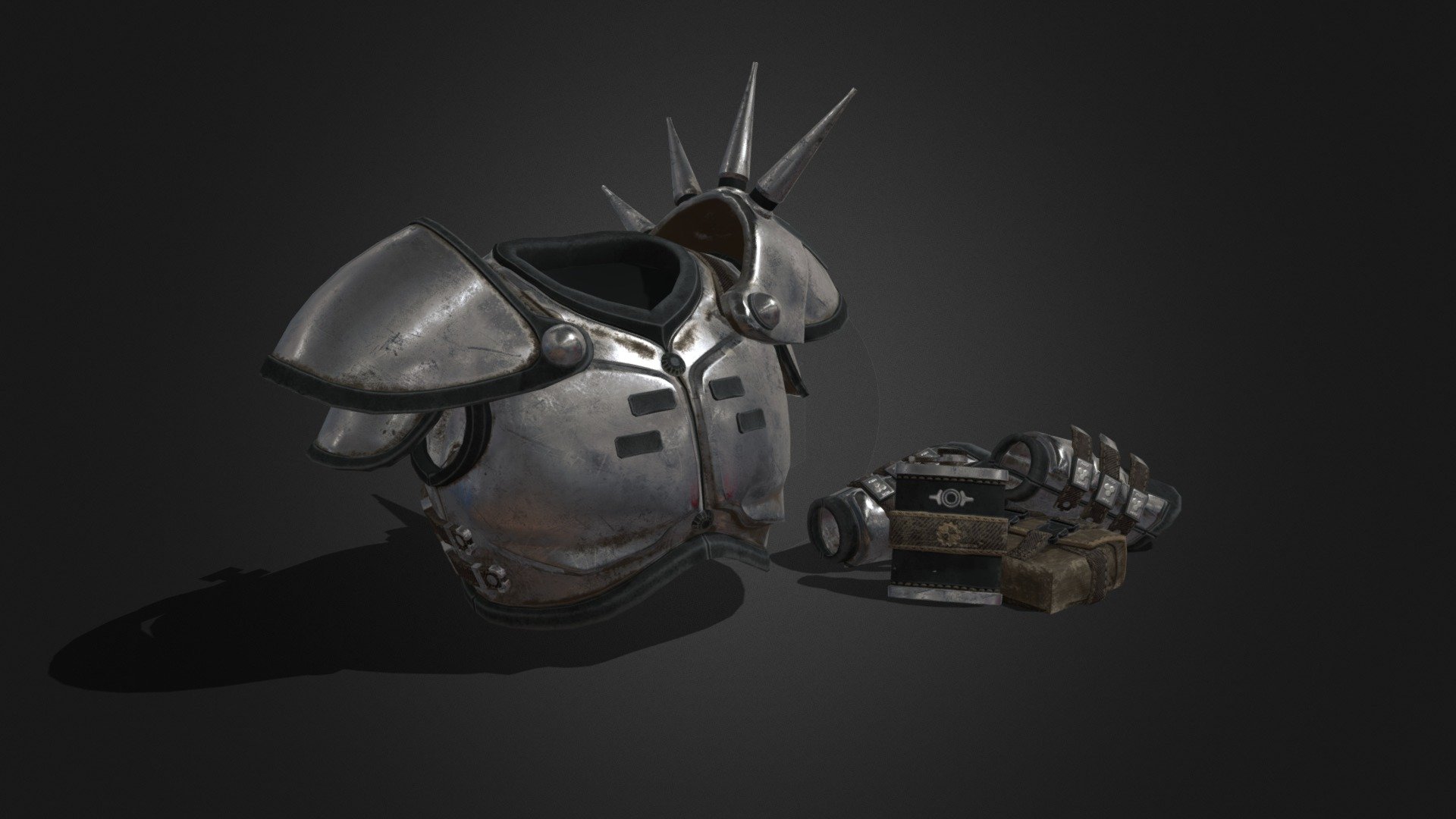 Classic Fallout 2 Metal Armor Mk II, Made for New Vegas. You can find it on the following Nexus page. 
Disclamer: This model contains PBR texture set, which are not fully supported by the New vegas engine 3d model