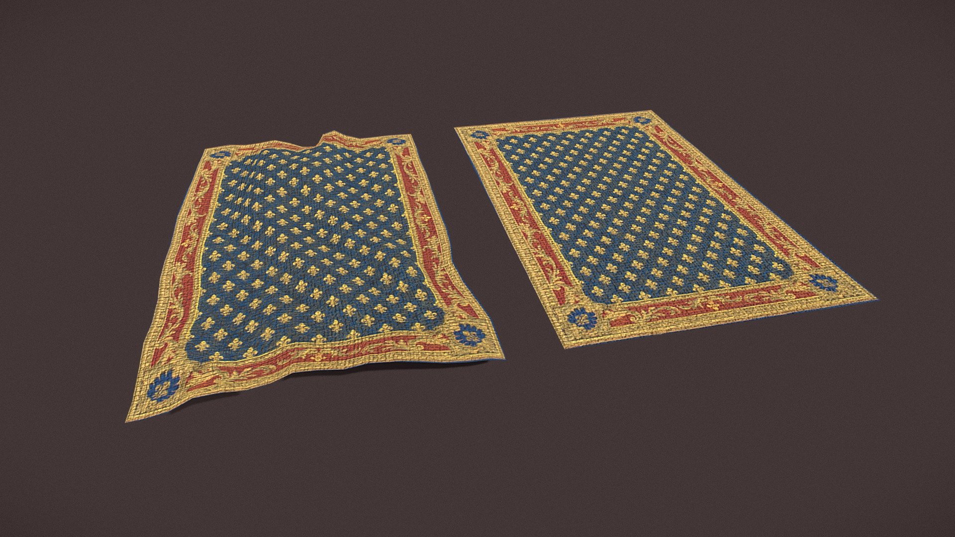 Blue Fleur Tapestry 3D Model. PBR Texture available in 4096 x 4096 Maps include : Basecolor, Normal, Roughness, and Metallic 3d model