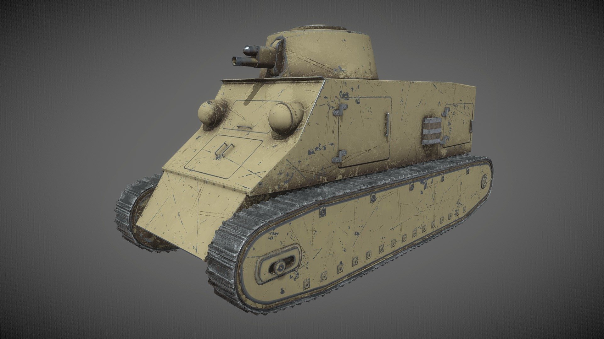 Kolohousenka - czechoslovakian light tank.
Modelled in Blender, textured and baked in Substance Painter.
Low poly game asset with 8K .JPG textures:


Diffuse
Metallic
Roughness
Normal
Ambient Occlusion
 - Kolohousenka - Czechoslovakian Light Tank - 3D model by julix00 3d model