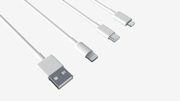 USB C lightning cables set white link, equipment, plug, wire, phone, port, charge, connector, connection, lightning, cable, connect, cord, 3d, pbr, mobile, technology, digital, usbc