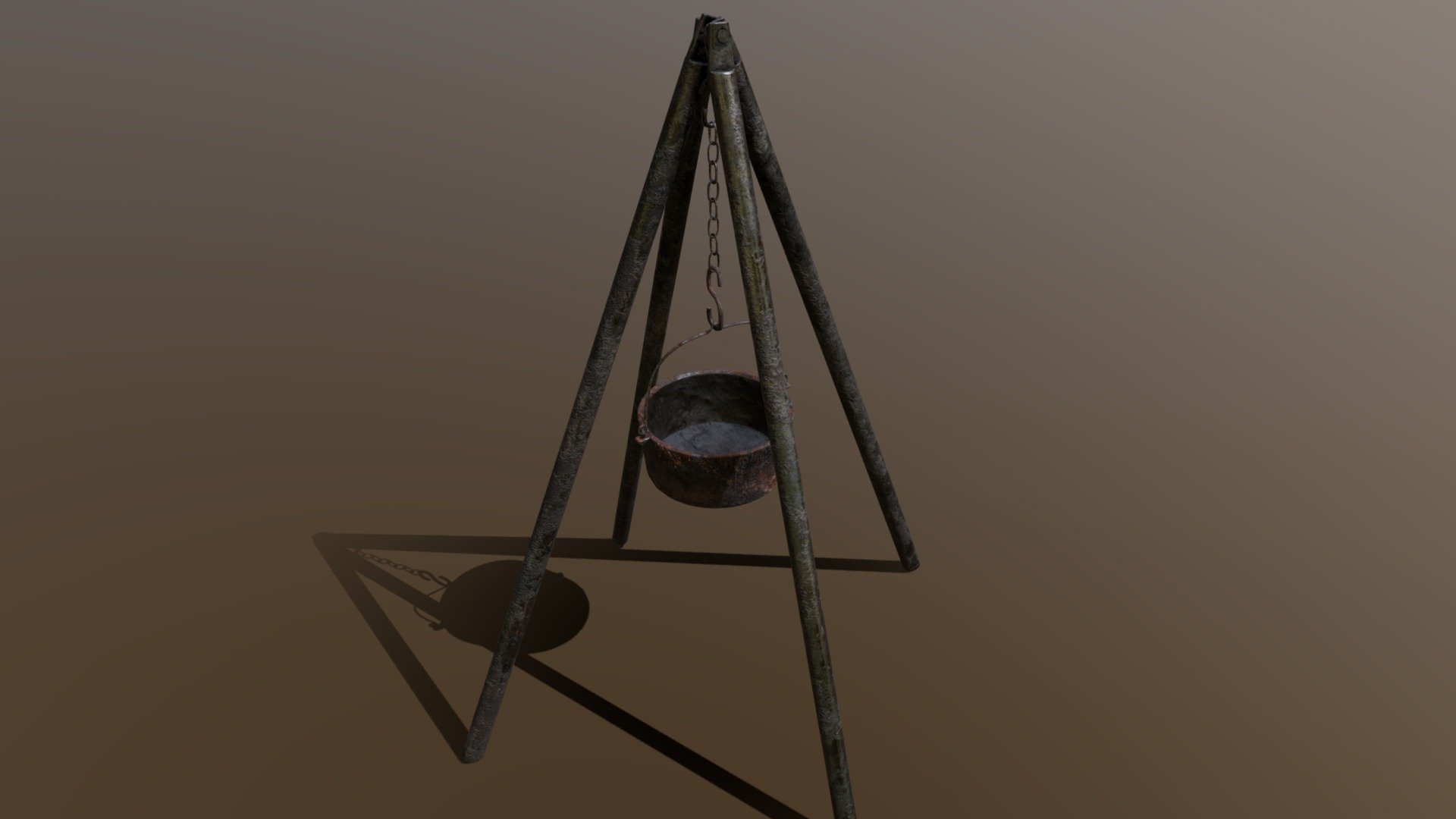 Old Medieval Iron Cooking Tripod with a Cooking Pot 3D Model. This model contains: The cooking tripod - Chains - Hook - Cooking Pot

All modeled in Maya, textured with Substance Painter.

The model was built to scale and is UV unwrapped properly. Contains only one 4K texture set.

⦁ 6918 tris.

⦁ Contains: .FBX .OBJ and .DAE

⦁ Model has clean topology. No Ngons.

⦁ Built to scale

⦁ Unwrapped UV Map

⦁ 4K Texture set

⦁ High quality details

⦁ Based on real life references

⦁ Renders done in Marmoset Toolbag

Polycount:

verts 3533

edges 7101

faces 3582

tris 6918

If you have any questions please feel free to ask me 3d model