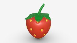 Stylized strawberry food, fruit, red, organic, restaurant, vending, piece, decorative, single, fresh, berry, sweet, whole, strawberry, juicy, 3d, pbr, design, stylized