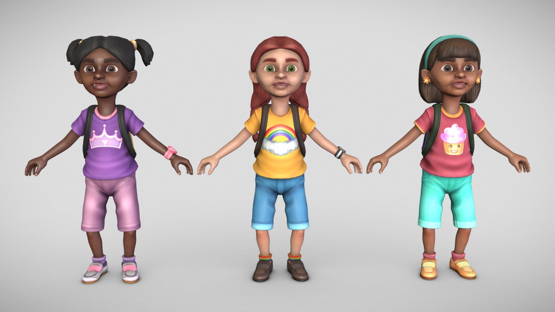 A child (Girl) model dressed for school. White, Hispanic, and Black version included!

Color, Specular/Gloss, Occlusion/Cavity, and Normal maps are 2048.

Collada, FBX, and OBJ formats included.



Each model is individually ~30k Triangles 3d model