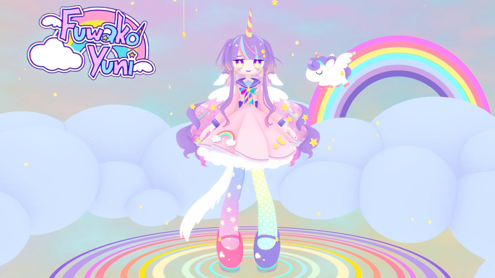 Here is a model based on the adorable VTuber Fuwako Yuni!🦄

Here are the links!

https://fuwakoyuni.carrd.co/

Youtube: https://www.youtube.com/channel/UCHYwIwzpWS-LyCQa8W-eJuw

Twitter: https://twitter.com/FuwakoYuni

She's just so cute~ 💜
I love the design, the personality and the atmosphere!✨

Can't wait to see more of their content~ - 🌈~ Fuwako Yuni ~ 🦄 - 3D model by Ellie DB (@elliedb) 3d model