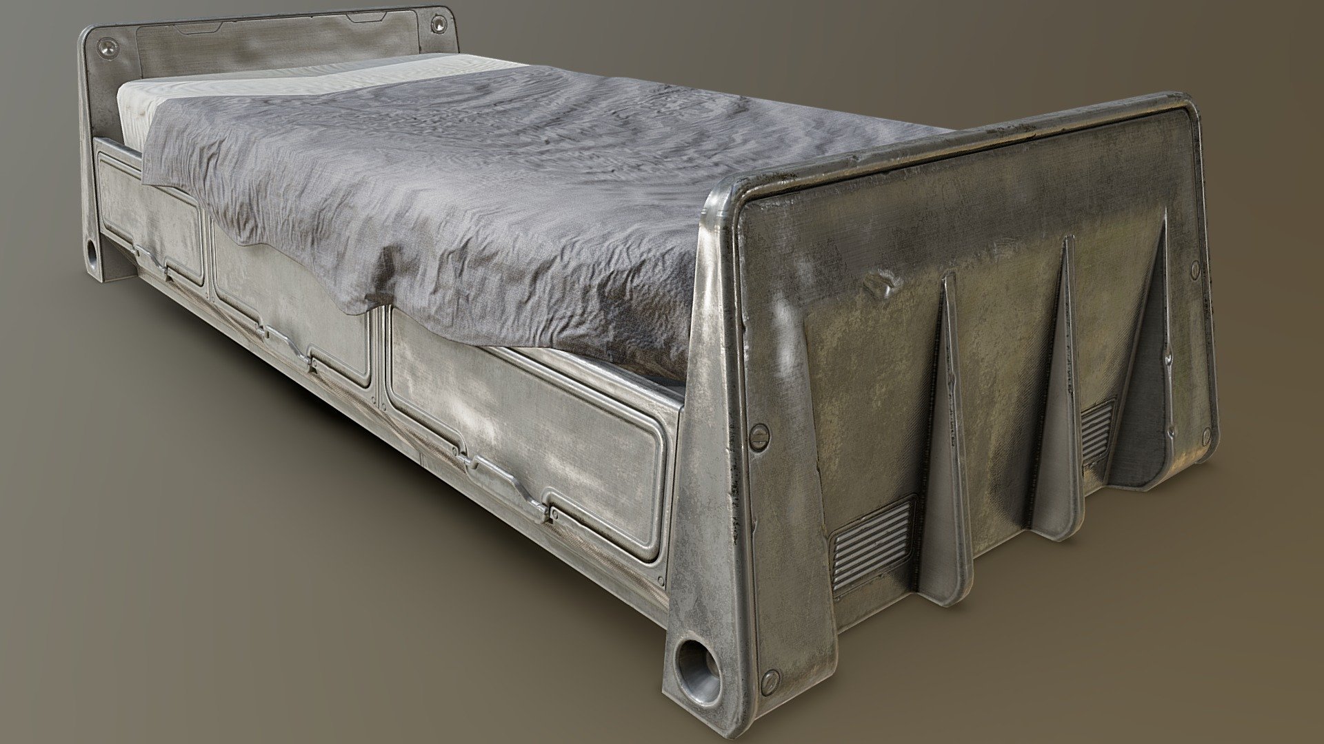 This is an asset of an upcoming Fallout 4 mod of mine, where I will make a bunch of placeable Fallout 3 Furniture for the Fallout 4 workshop mode. This asset is a remake of the Vault Bed asset from Fallout 3. This model was created from the ground up with a modern PBR workflow, whilst making sure to stick to the original cool design of the game.

-PBR - Metallic Roughness - 4k 8 Bit Dithering - Fallout 3 - Vault Bed - Mod Remake - Buy Royalty Free 3D model by AidanWatts3D (@AidanWatts_3D) 3d model