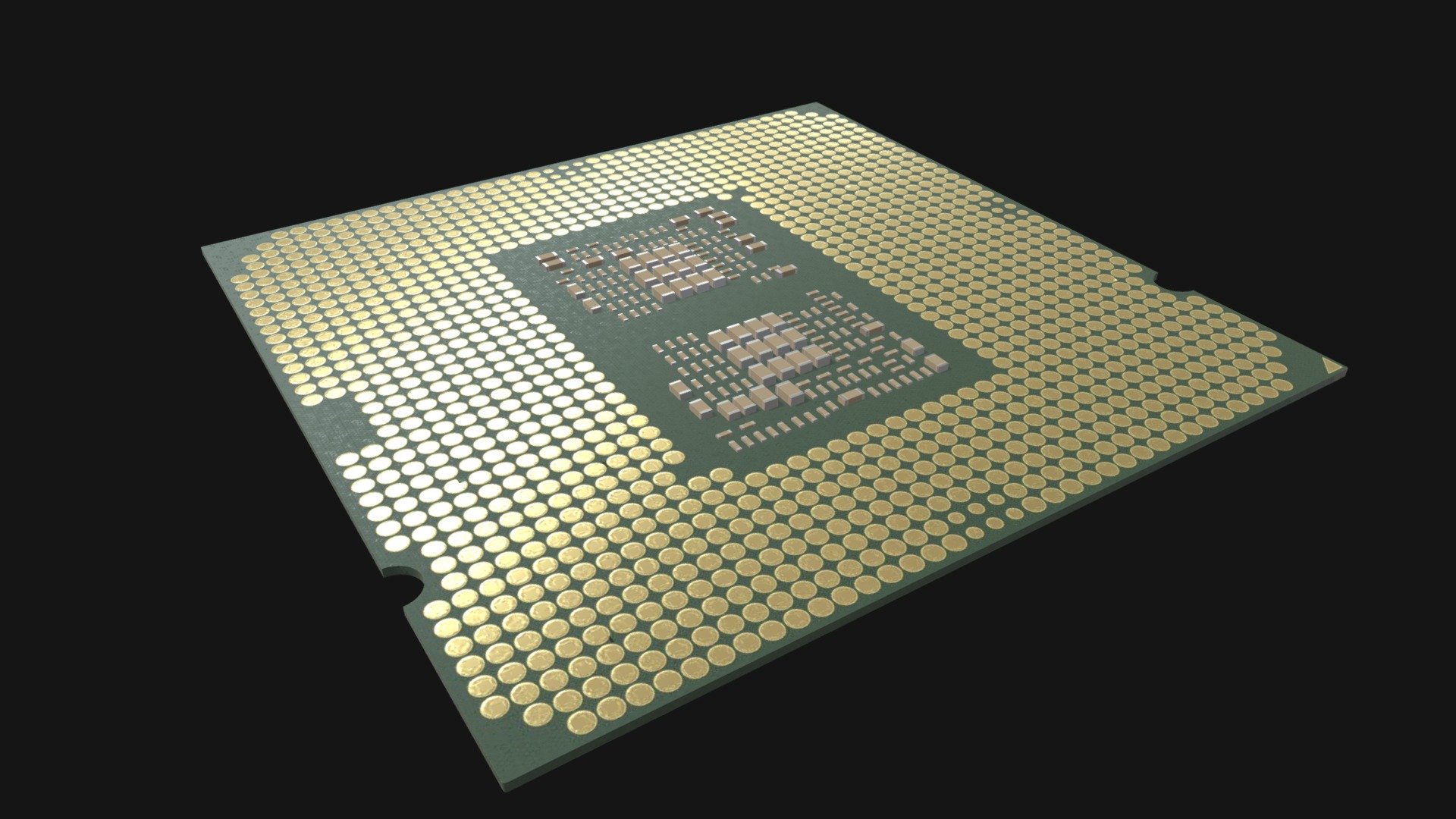 === The following description refers to the additional ZIP package provided with this model ===

CPU microchip 3D Model. Production-ready 3D Model, with PBR materials, textures, non overlapping UV Layout map provided in the package.

Quads only geometries (no tris/ngons).

Formats included: FBX, OBJ; scenes: BLEND (with Cycles / Eevee PBR Materials and Textures); other: png with Alpha.

1 Object (mesh), 1 PBR Material, UV unwrapped (non overlapping UV Layout map provided in the package); UV-mapped Textures.

UV Layout maps and Image Textures resolutions: 2048x2048; PBR Textures made with Substance Painter.

Polygonal, QUADS ONLY (no tris/ngons); 19598 vertices, 17882 quad faces (35764 tris).

Real world dimensions; scene scale units: cm in Blender 3.1 (that is: Metric with 0.01 scale).

Uniform scale object (scale applied in Blender 3.1) 3d model