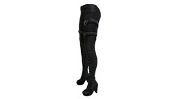Punk Rider Black Decorated Pants And Boots steampunk, leather, high, punk, heel, fashion, up, girls, clothes, pants, biker, straps, boots, rider, ankle, realistic, real, buckles, womens, decorated, lace, outfit, wear, thick, chunky, trousers, chelsea, pbr, low, poly, female, dark, black