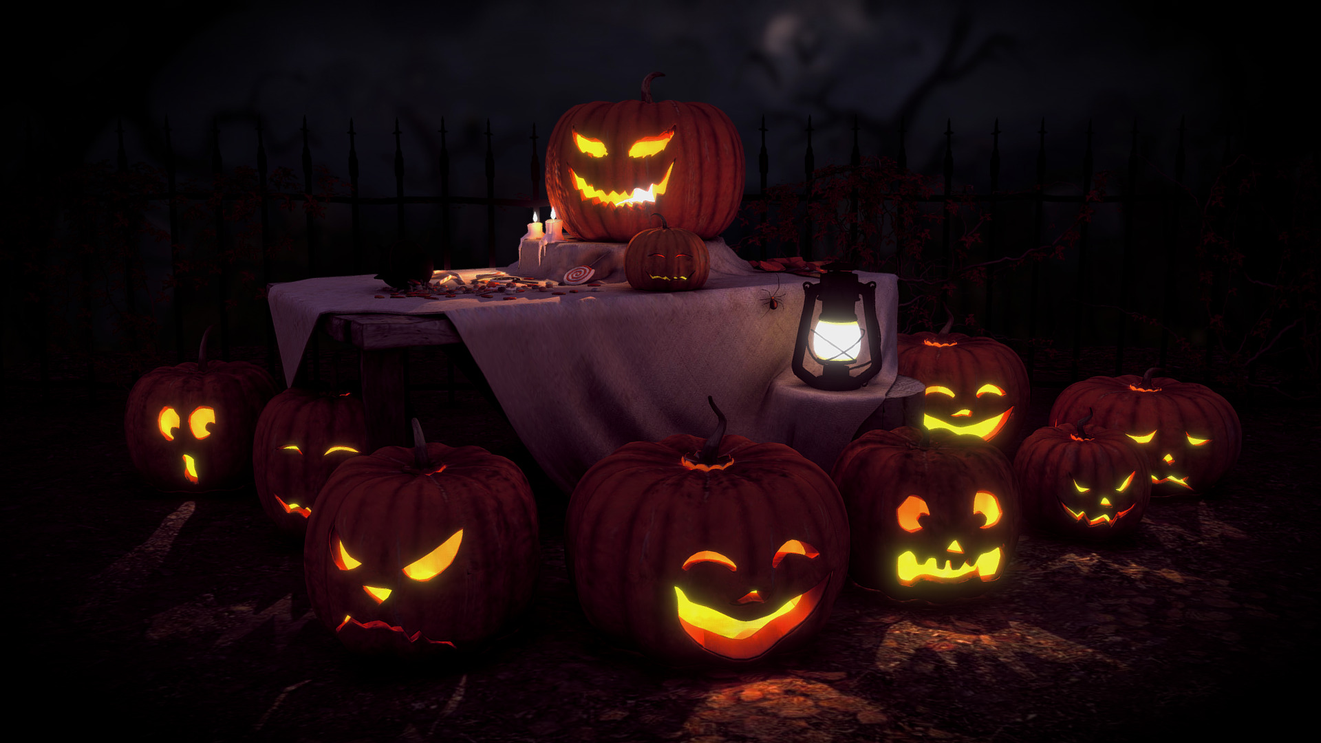 Some pumpkins and candies I made for Halloween. I just thought they deserve more luv ! So I took the time to upload them on Sketchfab and add some annotations about Halloween ! - Jack-O'-Lanterns party - 3D model by Thomas Veyrat (@veyratom) 3d model