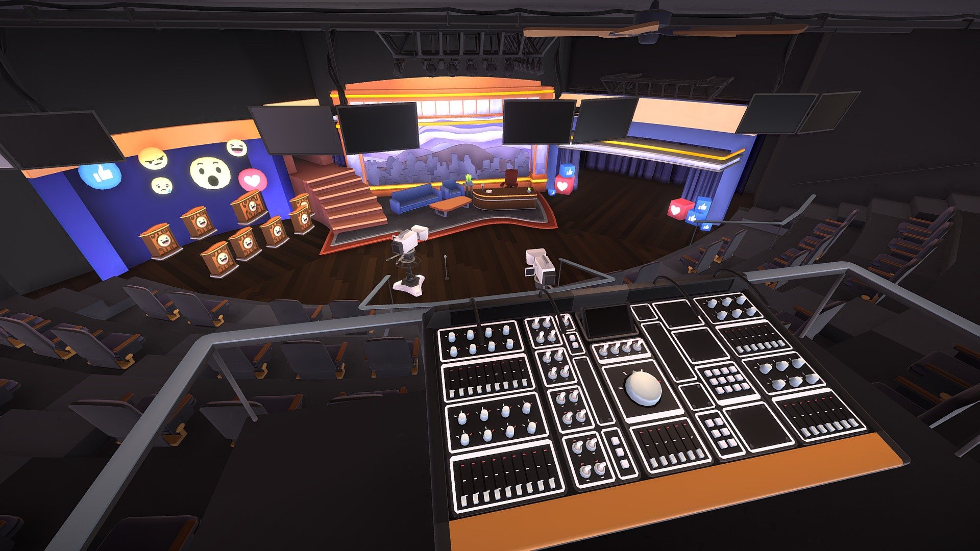 A talkshow set inspired by Late Night TV modeled for a social VR experiment 3d model