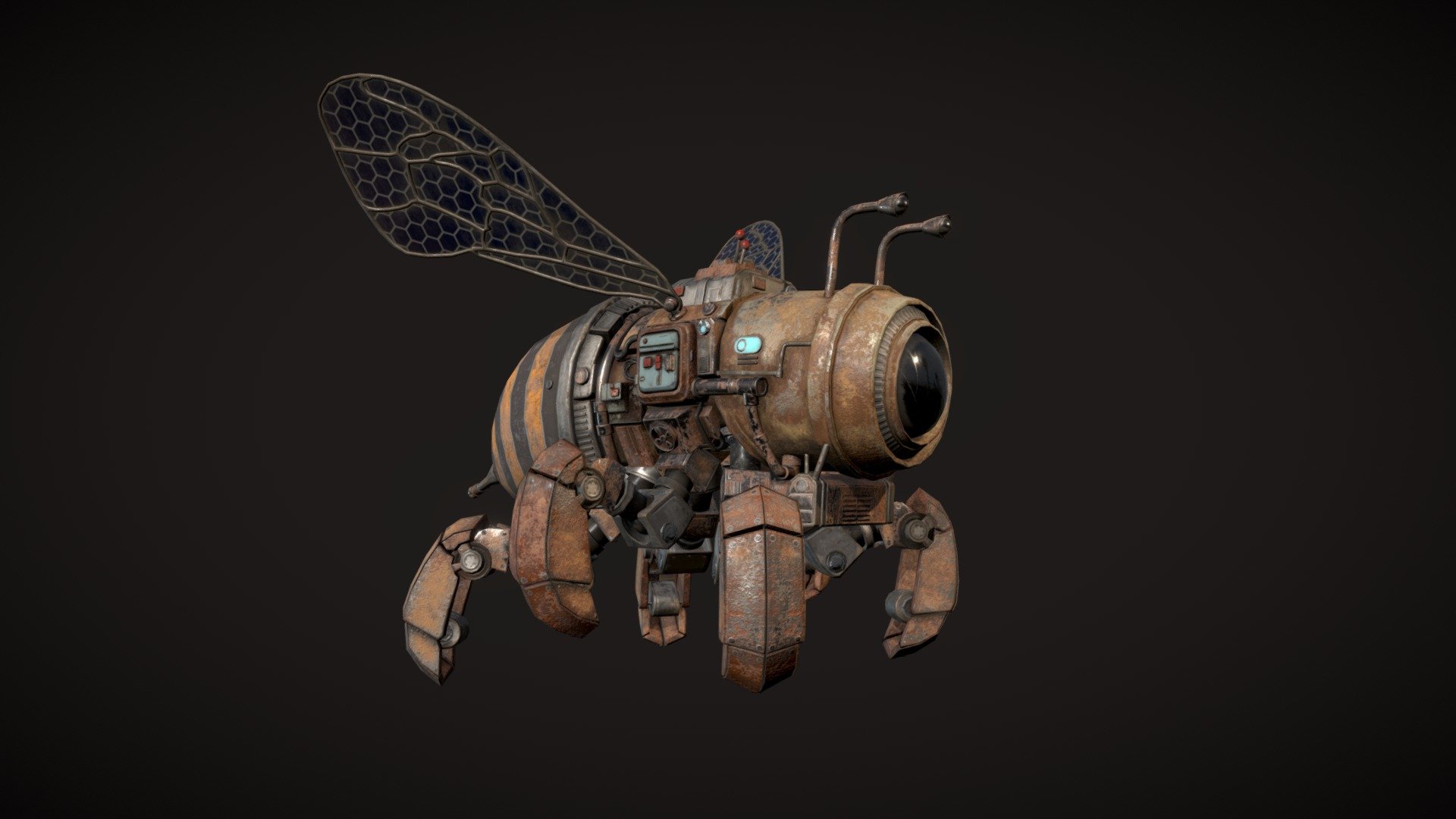 A little BeeBot I made for the Rustborn universe of DAE for the course Game Asset Pipeline. Concept made with the help of AI (photobash).

Made in Autodesk Maya, Substance Painter and Photoshop by me 3d model