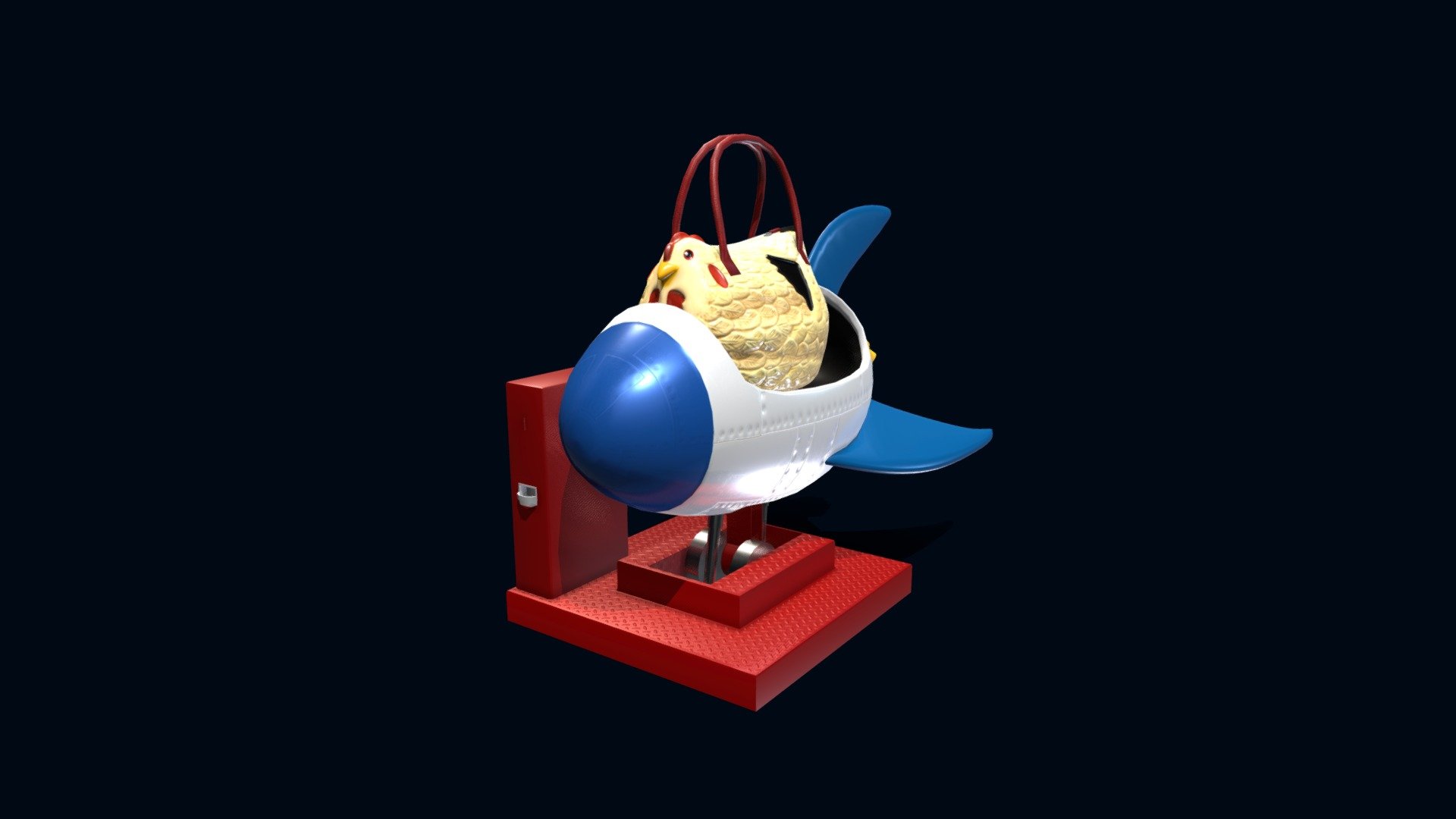 This is Nuggets the chicken purse on his crocket shaped carousel ride.

Nuggets is a chicken purse but he is also so much more than that… 
it’s the sidekick of the amazing singer/song writer Sara Niemietz and 
a season world traveler and boy, are his wings tired…

when he'll sleep he'll dream of space.

https://youtu.be/xfL-eC1vM3k - Nuggets The Chicken Purse - Nuggets Rocket - 3D model by Frank Rennau (@rennau) 3d model