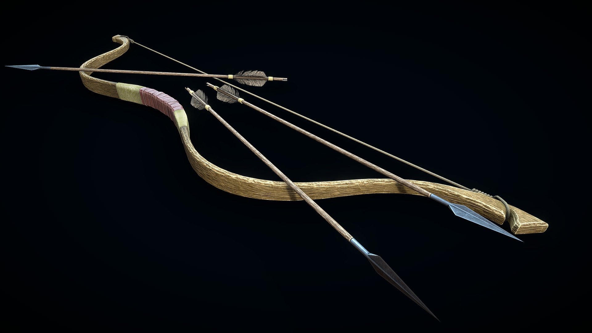 Low-poly models of Medieval Short Bow and Arrow don't contain any n-gons and have optimal topology. Models have two different texture sets 2K textures for the bow and 1K for the arrow 3d model