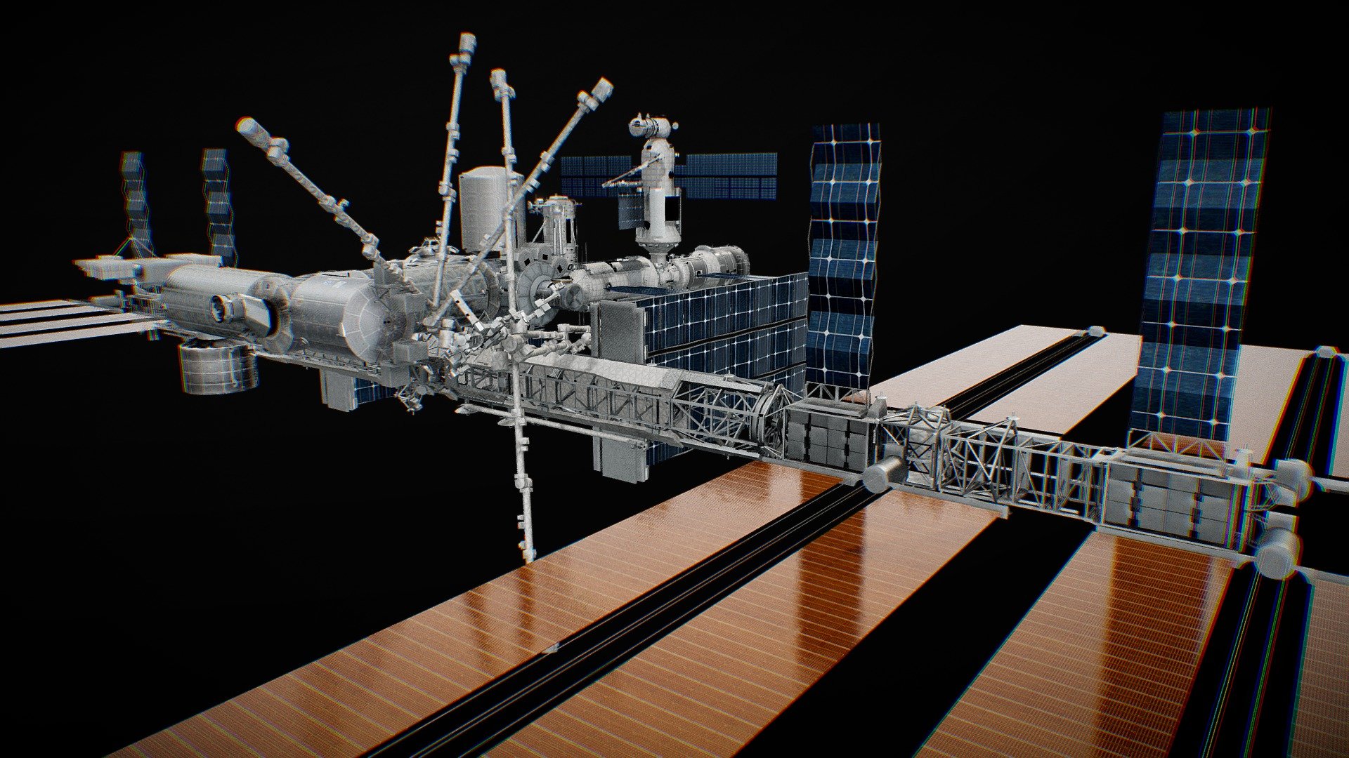 Detailed Description Info:

Model: PBR ISS Space Station Media Type: 3D Model Geometry: Quads/Tris Polygon Count: 222134 Vertice Count: 241311 Textures: Yes Materials: Yes Rigged: No Animated: No UV Mapped: Yes Unwrapped UV’s: Yes Mixed

Setup using a metalic workflow 3d model