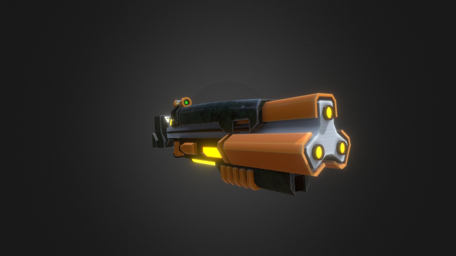 Sci-Fi Rifle design complete with a triple barrel and a green scope sight. Experimented a bit with different materials and glows to achieve the effect you see before you 3d model