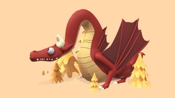 Forest dragon trees, red, forest, tattoo, oldschool, yellow, cartoon, blender, dragon