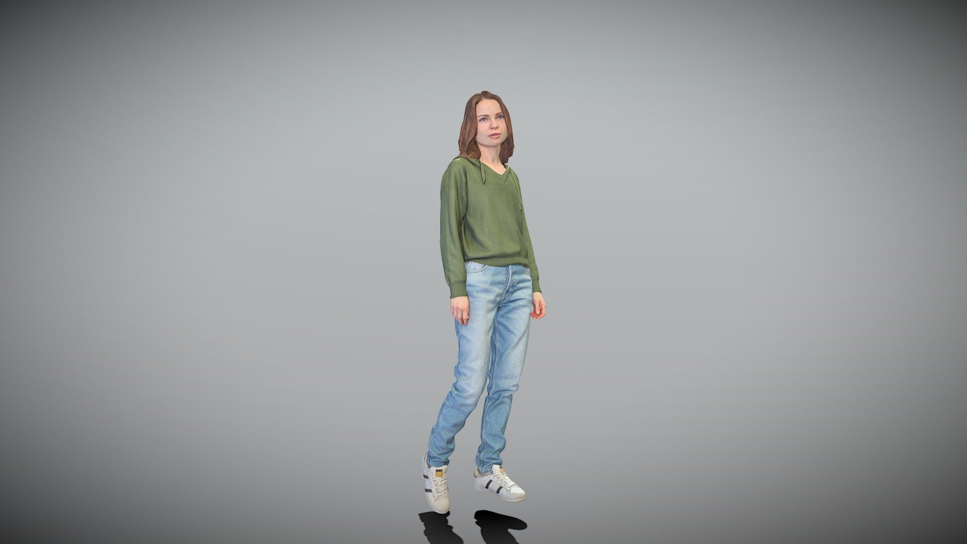 This is a true human size and detailed model of a beautiful young woman of Caucasian appearance dressed in casual outfit. The model is captured in casual pose to be perfectly matching for various architectural, product visualization as a background character within urban installations, city designs, outdoor design presentations, VR/AR content, etc.

Technical specifications:




digital double 3d scan model

150k &amp; 30k triangles | double triangulated

high-poly model (.ztl tool with 5 subdivisions) clean and retopologized automatically via ZRemesher

sufficiently clean

PBR textures 8K resolution: Diffuse, Normal, Specular maps

non-overlapping UV map

no extra plugins are required for this model

Download package includes a Cinema 4D project file with Redshift shader, OBJ, FBX, STL files, which are applicable for 3ds Max, Maya, Unreal Engine, Unity, Blender, etc. All the textures you will find in the “Tex” folder, included into the main archive.

3D EVERYTHING

Stand with Ukraine! - Young woman walking in casual outfit 396 - Buy Royalty Free 3D model by deep3dstudio 3d model