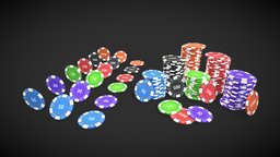 Poker Chips Stack Lowpoly Model (3 LODs)