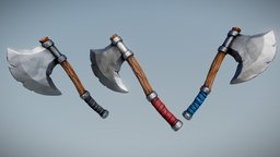 Stylized Fantasy Axe 01 toon, axes, melee, cartoonish, onehanded, one-handed, lowpoly-3dsmax, lowpoly-gameasset-gameready, one-handed-axe, weapon, cartoon, lowpoly, axe, wood, stylized, fantasy, steel