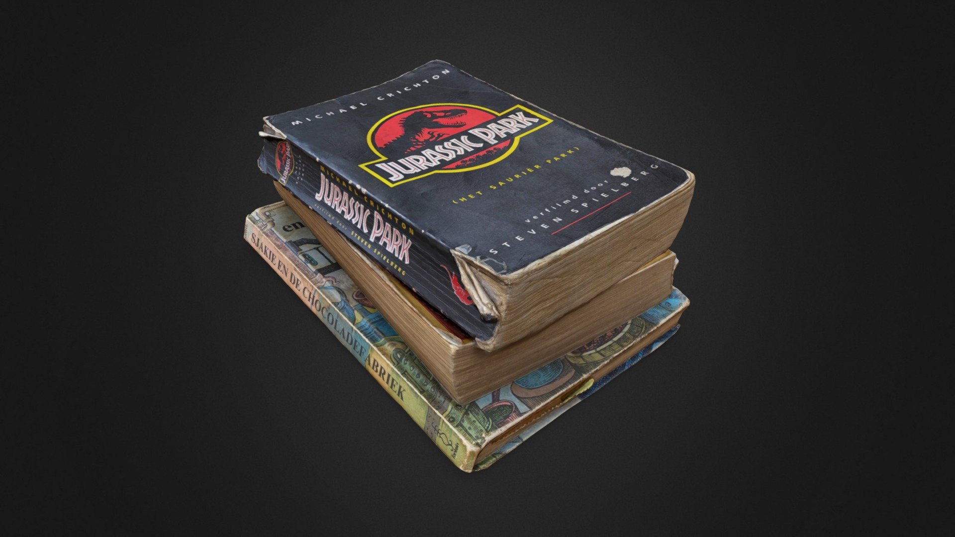 Three books that somehow survived my childhood despite my attempts to read them to pieces: Jurassic Park (Michael Crichton), The Neverending Story (Michael Ende) and Charlie and the Chocolate Factory (Roald Dahl).

Produced with Apple's new Object Capture photogrammetry API in macOS 12, from 45 pictures taken on an iPhone 11 3d model