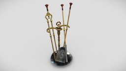 Fireplace tools fireplace, victorian, lod, stand, set, tools, furniture, gothic, props, iron, decorated, shovel, poker, 19th-century, thong, wood, gameready, colliders