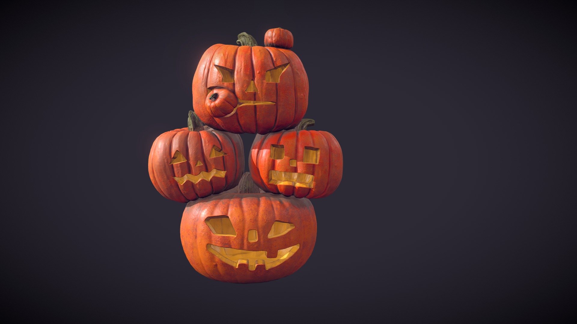 Pumpkins that where sculpted in Zbrush and baked down to a low poly model. Check out the renders in the link below.

[https://www.artstation.com/artwork/J9ZOvv] - Pumpkins - 3D model by StudioXXIV 3d model