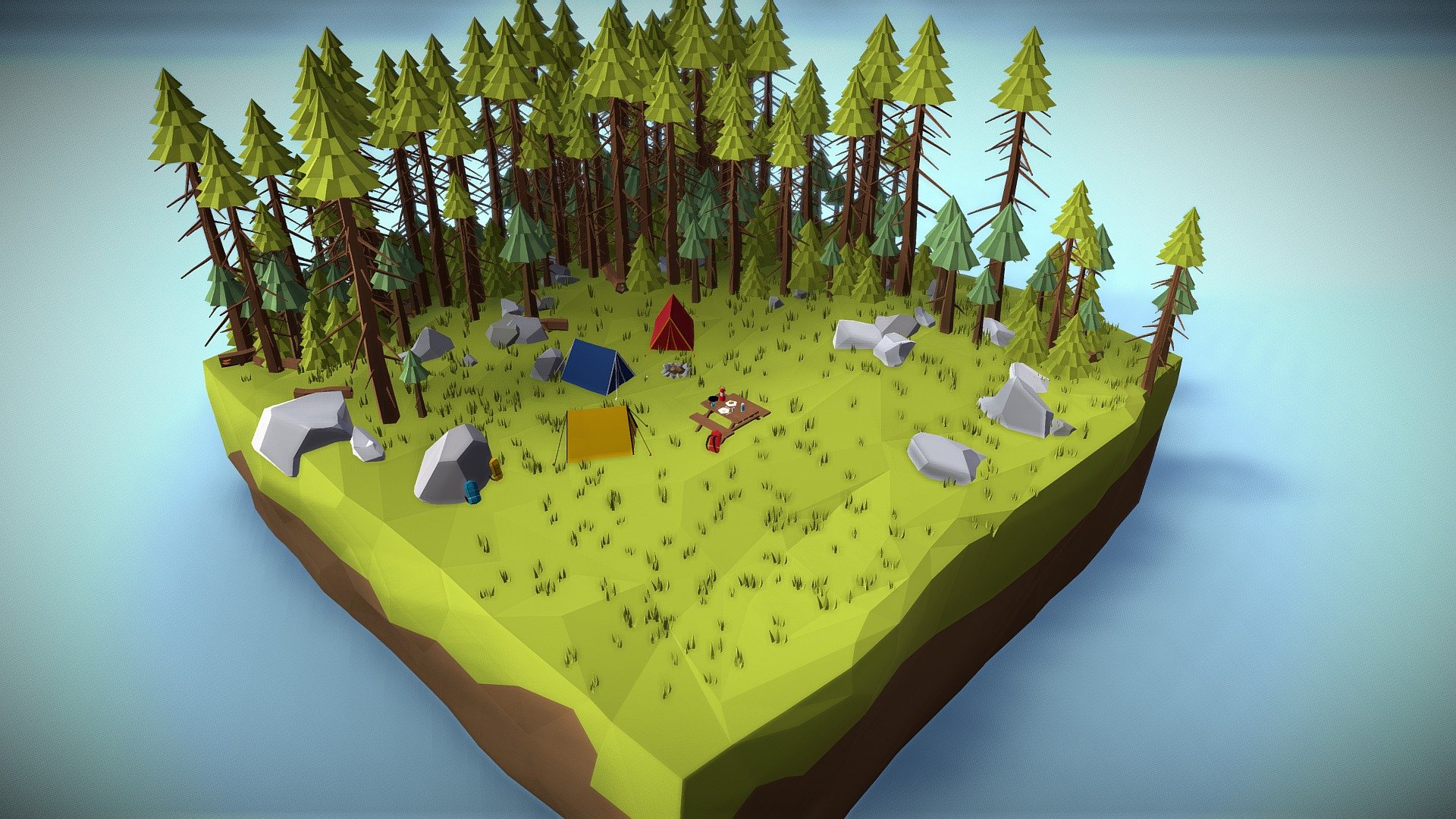 This is a 3D Scene made with the content of the unity assetstore package https://bit.ly/2GtbLvF - Low Poly Landscapes-Campsite - Unity Asset Pack - 3D model by kawetofe 3d model
