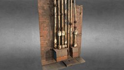 Rusty Pipes steampunk, machinery, rust, industry, bricks, pipes, realistic, old, free3dmodel, freedownload, photogrammety, photoscan, low-poly, pbr, lowpoly, free, wall, noai