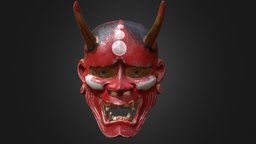 Japanese Mask japan, spirit, mask, traditional, vilain, yokai, zbrush, wood, ghost, japanese