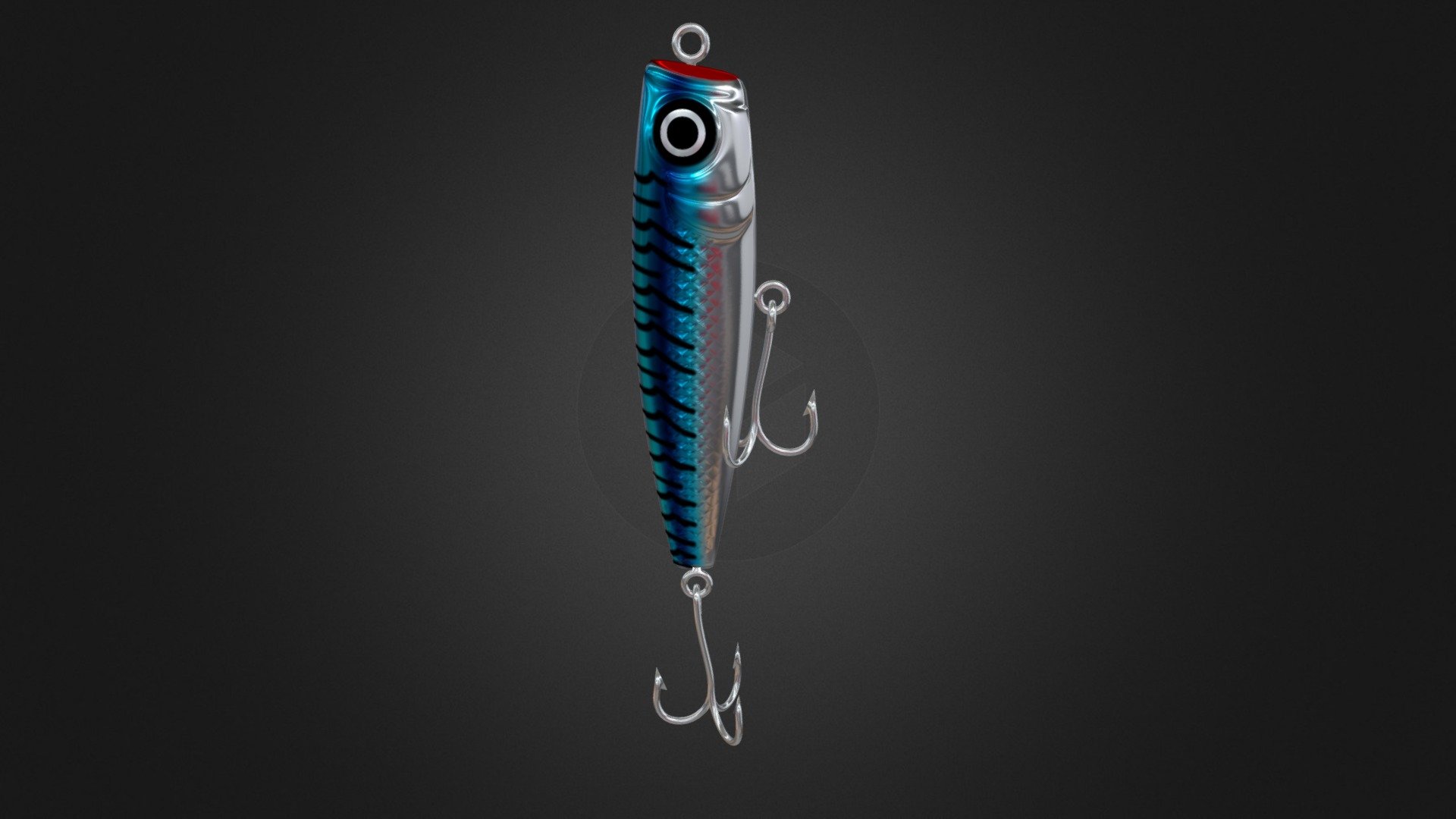 Low-poly 3D model of Fishing Lure.
Can be used in fishing games.
Created in Blender 2.9, rendered in eevee.

PBR textures included:
Base color - 2048x2048px, png. 
Ambient occlusion - 2048x2048px, png.
Roughness - 2048x2048px, png.
Metallic - 2048x2048px, png.
Normal - 2048x2048px, png.
Height - 2048x2048px, png 3d model