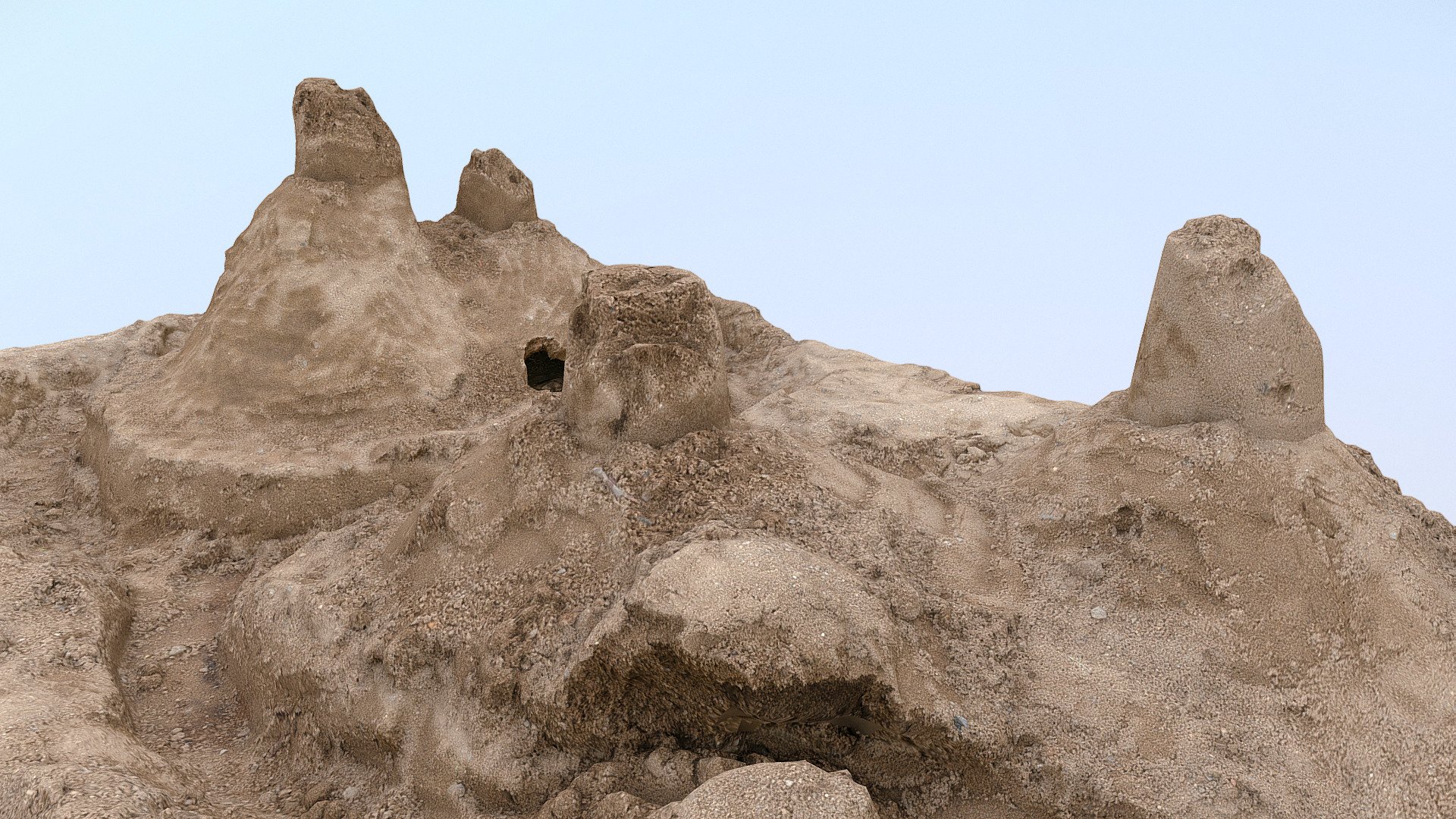Castle made of sand, imperfect children creation in their playground sandbox, with hand imprints and some footprints, authentic semi-destroyed by other kids

photogrammetry scan (100x24MP), 2x16K texture + HD Normals - Sand castle - Buy Royalty Free 3D model by matousekfoto 3d model