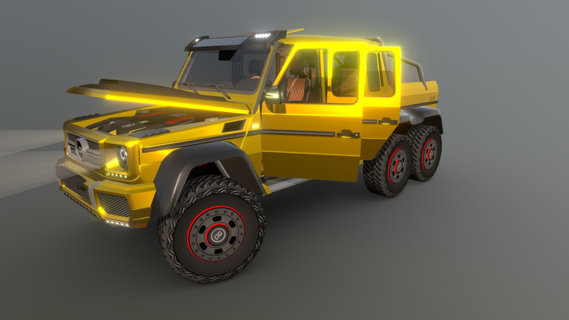 Low poly model for mobile game with interrior and moving parts
13.8k verts
28k triangles
17.3k polygons
Textures 256x256 to 2048x2048
Created in blender3d 2022, Photoshop 2022 - Mercedes G63 6X6 Golden - 3D model by Главмеш (@glavmesh) 3d model