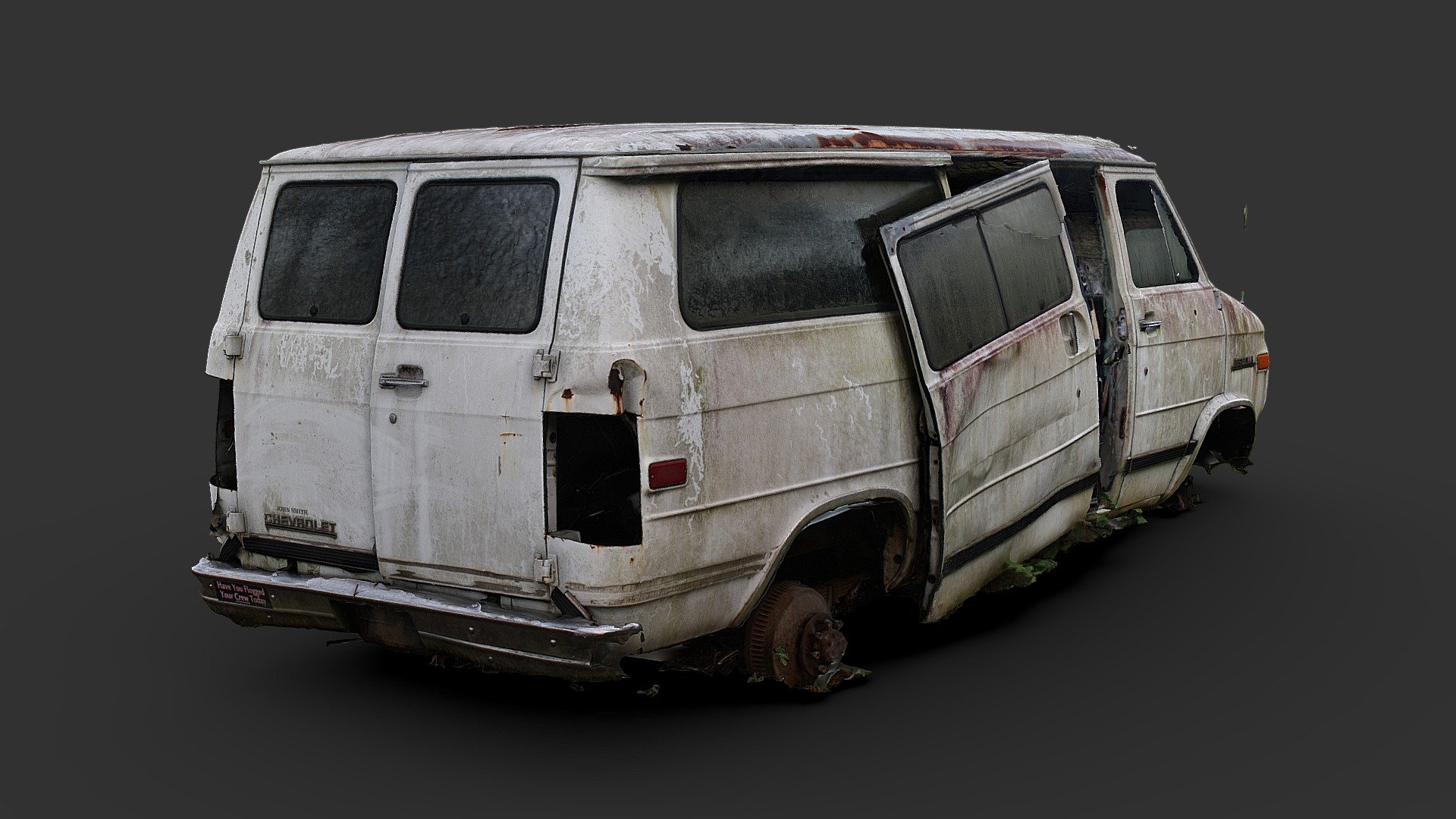 One of a pair of junk commercial vans I scanned this week at the junkyard, this one was little more than a shell, the inside was entirely missing, save for the glass and front seats.

Processed from 404 photos in reality capture, taken with my Canon EOS Rebel XSI - Junk Van 01 (Raw Scan) - Buy Royalty Free 3D model by Renafox (@kryik1023) 3d model
