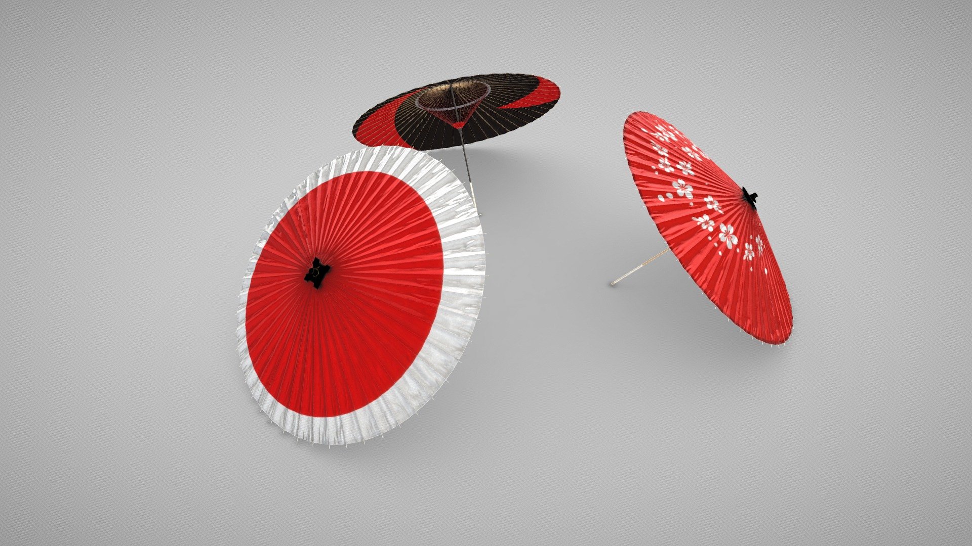 Traditional Japanese umbrella.

WAGASA is a general term for umbrellas made of natural materials such as bamboo, wood, and yarn, with Japanese paper attached to the framework 3d model