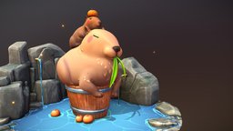 Capybara Hot Spring sculpt, cute, pet, capybara, substancepainter, character, blender, animal, styllized