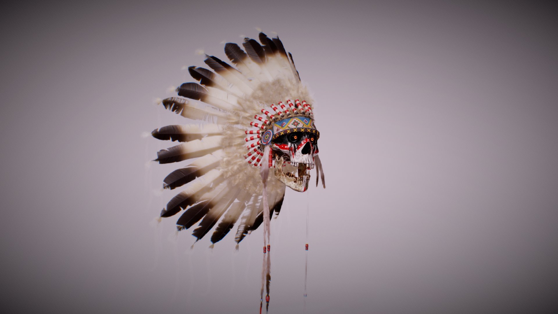 I originally intended it to be just a painted skull. Then I changes the concept upon studying references of the Native American headdress etc. This was a challenging and entertaining journey 3d model