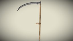 Scythe tool of labor PBR low-poly 3D model tools, sharp, equipment, scythe, handle, labor, tool, farming, sickle, cutting, bladed, substancepainter, substance, weapon, knife, 3d, art, pbr, low, poly, model, wood, industrial