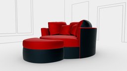 Red Round Couch couchchair, velvet-fabric, couch-sofa